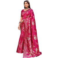 Leriya Fashion Womens Pure Jacquard Banarasi Kanjivarm Cotton Silk Saree with Blouse Piece | Saree for Women (Dark Pink)