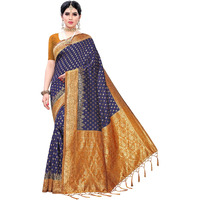AKHILAM Womens Banarasi Silk Woven Design Saree with Unstitched Blouse Piece(Navy Blue & Gold_GNG22007_QL)