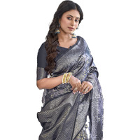 Glory Sarees Womens Banarasi Silk Saree With Blouse Piece (Banarasi_Saree133_Grey)