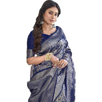 Glory Sarees Womens Banarasi Silk Saree With Blouse Piece (Banarasi_Saree133_NavyBlue)