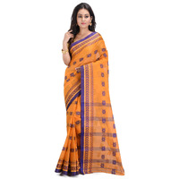 RAJ SAREE HOUSE Womens Traditional Pure Cotton Bengali Handloom Tant Saree - Without Blouse Piece (Mastered)