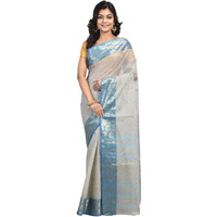 Raj Sarees Womens Woven Cotton Saree without Blouse Piece (Blue and Silver)