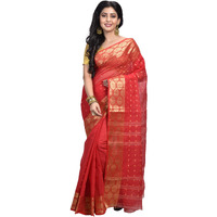 Raj Sarees Womens Woven Cotton Saree without Blouse Piece (Red and Golden)
