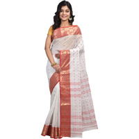 Raj Sarees Womens Woven Cotton Saree without Blouse Piece (White)