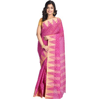 RAJ SAREE HOUSE Womens Tant Cotton Saree without Blouse Piece (Magenta, Golden)