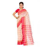 RAJ SAREE HOUSE Womens Traditional Pure Cotton Bengali Handloom Tant Saree - Without Blouse Piece (Biscuit)