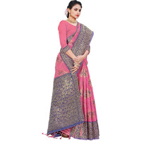 Jaanvi fashion Womens Cotton Silk Saree With Zari Work & Blouse Piece (anupriya-pink-blue)