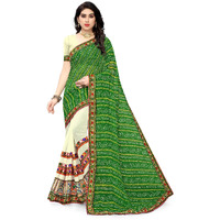 SERONA FABRICS Womens Bandhani Printed Georgette Saree With Blouse Piece (SERONA931_Green, Beige)