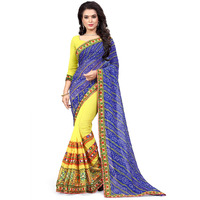 SERONA FABRICS Womens Georgette Saree With Blouse Piece (Serona210_SME_Blue - Yellow)