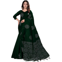 Pujia Mills Womens Beautiful Sequins Weaving With Golden And Silver Zari Banarasi Jacquard Saree (Malti Green)