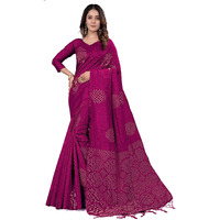 Pujia Mills Womens Beautiful Sequins Weaving With Golden And Silver Zari Banarasi Jacquard Saree (Malti Pink)