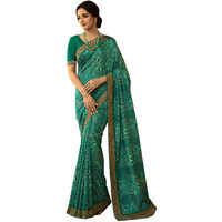 Shruhad  Womens Kanjivaram Silk Printed Saree in Blue Color with Jacquard Lace Border & Blouse Piece (Saree Length 6.3 Mtr) (RAMA)