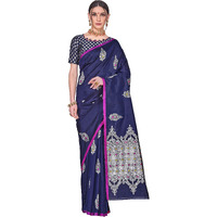 Glory Sarees Womens Banarasi Silk Saree With Blouse Piece (Kara139_Navy)