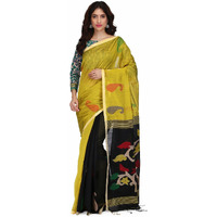 THE WEAVE TRAVELLER Handloom Hand Woven Half & Half Cotton Silk Jamdani Saree For Women With Attached Blouse