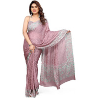 MIRCHI FASHION Womens Plain Weave Chiffon Abstrect Printed Saree with Blouse Piece (Dusty Pink, Teal)