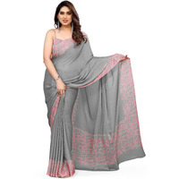 MIRCHI FASHION Womens Chiffon Abstract Printed Saree with Blouse Piece (40824-Grey)