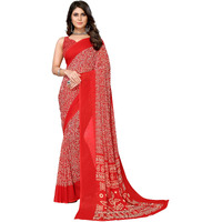 Yashika Womens Trendy Printed Georgette Red Color Saree with Blouse Material(AZ-YS-P1-USHA RED)