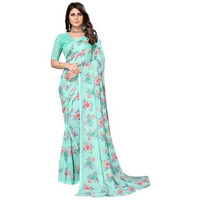 Yashika Womens Trendy Printed Georgette Green Color Saree with Blouse Material(AZ-YS-P1-BHARATI GREEN)