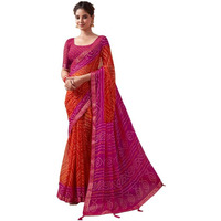 SIRIL Womens Chiffon Bandhani Printed Saree With Unstitched Blouse Piece (3728S2633_Magenta & Orange)