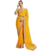 SIRIL Georgette Gergette Printed Embroidery Lace Boarder Saree For Women With Unstitched Blouse Piece (3463S236_Light Yellow)