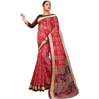 AKHILAM Womens Sambalpuri Warli Printed Bhagalpuri Silk Batik saree With Unstitched Blouse Piece (Red_13WOM13910)