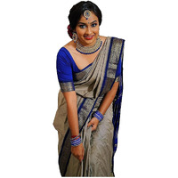 SGF11 Womens Kanjivaram Soft Silk Saree With Blouse Piece (Blue Grey)