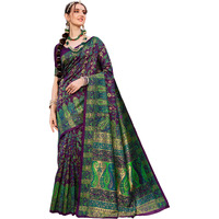 EthnicJunction Womens Silk Blend Navy Blue Woven Saree With Blouse Piece