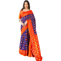 SIRIL Womens Cotton Printed Ready To Wear Saree With Unstitched Blouse Piece (3391S293_orange & Blue)