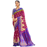 SIRIL Womens Cotton Printed Ready To Wear Saree With Unstitched Blouse Piece (3394S306_Wine)