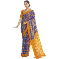 SIRIL Womens Cotton Printed Ready To Wear Saree With Unstitched Blouse Piece (3394S301_Orange & Blue)