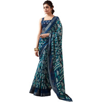 SIRIL Womens Cotton Printed Saree With Unstitched Blouse Piece (3467S1118_Teal Blue)