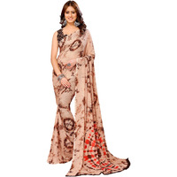 Yashika Womens Trendy Georgette Brown Color Saree with Blouse Material(SABITA BROWN)