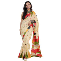 AKHILAM Womens Bagh Printed Pure Cotton Ready To Wear one Minute Saree With Unstitched Blouse Piece (cream_RTWMINAXI7008_SMC)