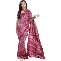 AKHILAM Womens Dabu Printed Pure Cotton Ready To Wear one Minute Saree With Unstitched Blouse Piece (Magenta_RTWMINAXI7004_SMC)