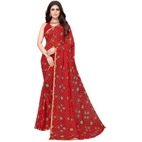 SIRIL Womens Lace, Bandhani Printed Chiffon Saree with Blouse(2605S191_Red)