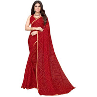SIRIL Womens Lace, Bandhani Printed Chiffon Saree with Blouse(2605S184_Red)