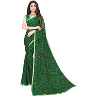 SIRIL Womens Lace, Bandhani Printed Chiffon Saree with Blouse(2605S186_Green)
