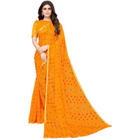 SIRIL Womens Lace, Bandhani Printed Chiffon Saree with Blouse(2605S189_Yellow)