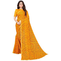 SIRIL Womens Lace, Bandhani Printed Chiffon Saree with Blouse(2605S185_Yellow)