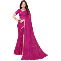 SIRIL Womens Lace, Bandhani Printed Chiffon Saree with Blouse(2605S183_Pink)