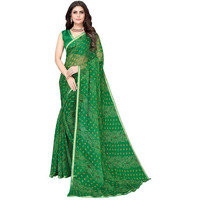 SIRIL Womens Lace, Bandhani Printed Chiffon Saree with Blouse(2605S190_Green)