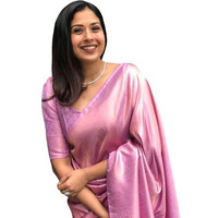 Flosive Womens Present Banarasi Soft Lichi Silk Saree Beautiful Jacquard Rich Pallu Design Work Zari Woven Kanjivaram Silk Style Saree With Soft Lichi Silk Blouse Piece (Pink)
