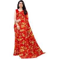 SIRIL Womens Floral Printed Georgette Saree with Blouse(2082S641_Red)