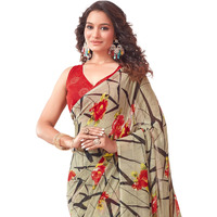 SIRIL Womens Georgette Floral Printed Saree With Unstitched Blouse Piece (3670S2570_Beige)