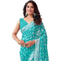 SIRIL Womens Georgette Floral Printed Saree With Unstitched Blouse Piece (3670S2564_Light Blue)