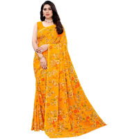 SIRIL Womens Floral Printed Georgette Saree with Blouse(2082S642_Yellow)