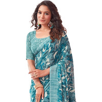 SIRIL Womens Georgette Floral Printed Saree With Unstitched Blouse Piece (3670S2567_Blue)
