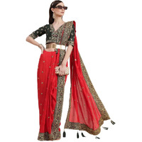 Fashion Basket Womens Georgette Maroon Saree With Blouse Piece