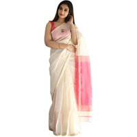 SGF11 Womens Kanjivaram Soft Cotton Linen Silk Saree With Blouse Piece (White)