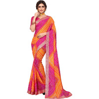 Yashika Womens Printed Georgette With Lace Saree With Blouse Piece (VERA PINK)